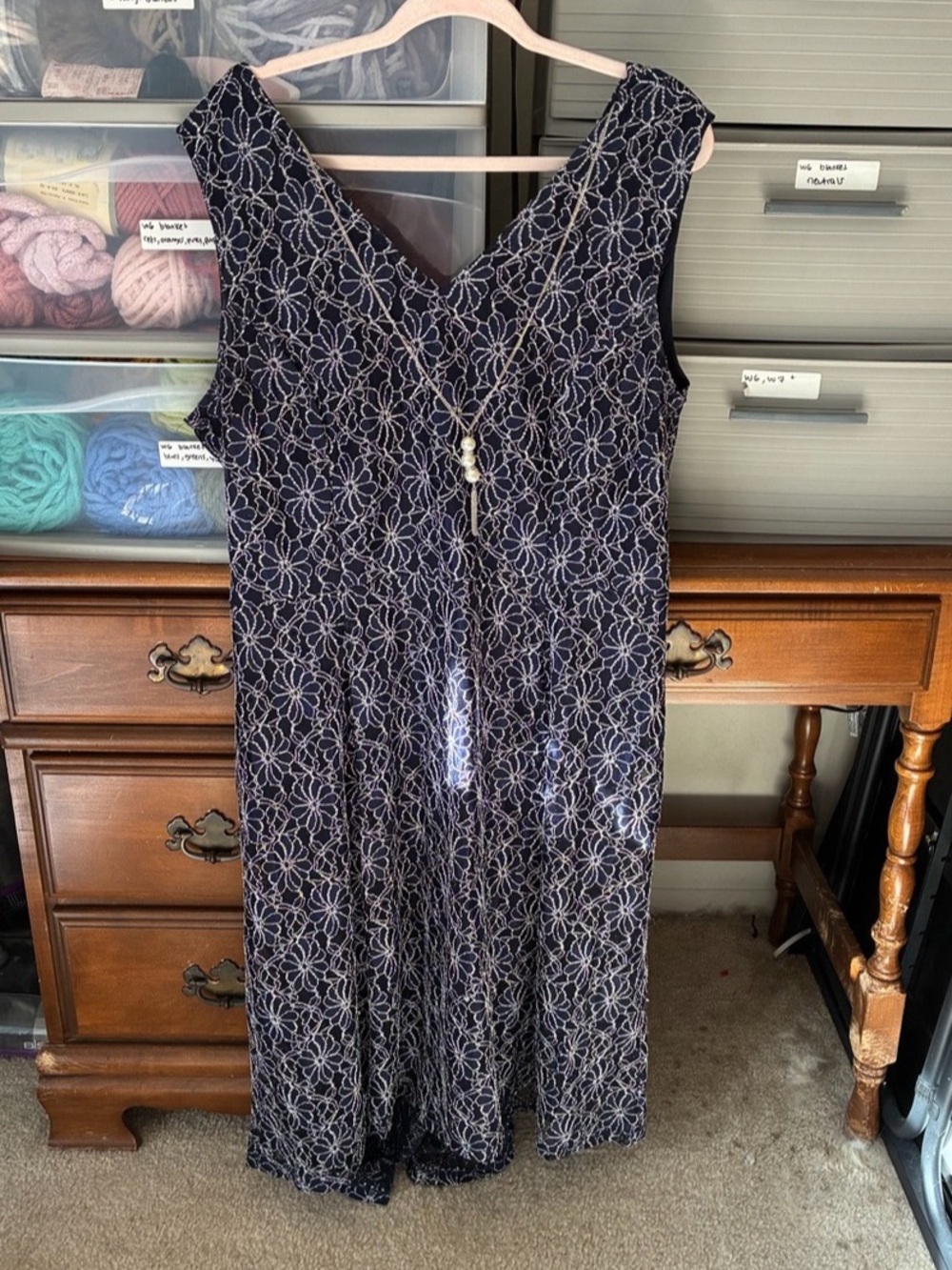 Stella & Julie Floral Dress in Navy & silver 16W
